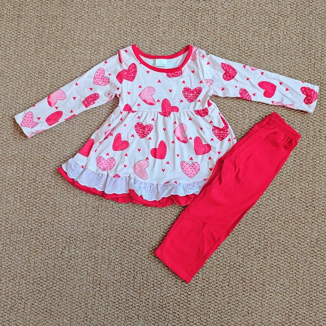 

9.1 Baby Girls Winter Clothes Baby Girls Valentines Hearts Lace Tunic Legging Clothes Sets