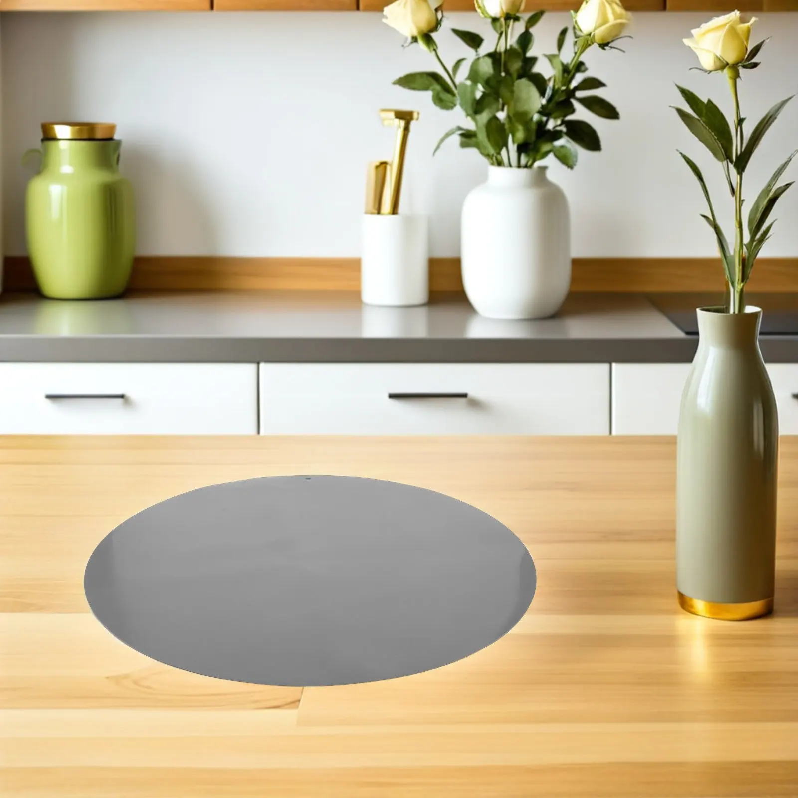 Round Silicone Cutting Board Mat Dark Grey Non Slip Stable Grip Shock Absorbing Kitchen Counter Mat Chopping Board Stabilizer