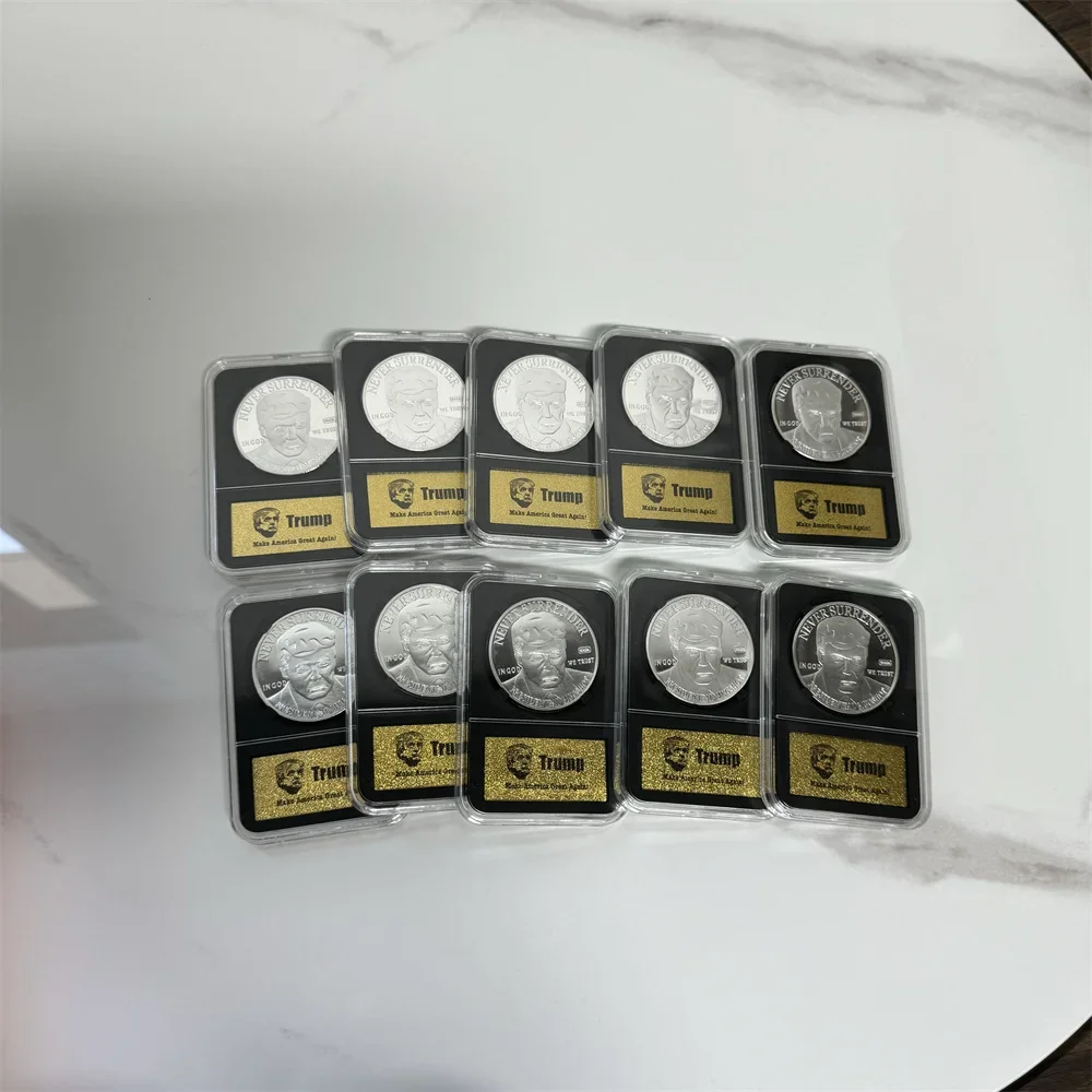 

10pcs Donald Trumb Shooting 2024 Silver Plated Coins Includes anti-counter Silver commemorative Coin badge in case