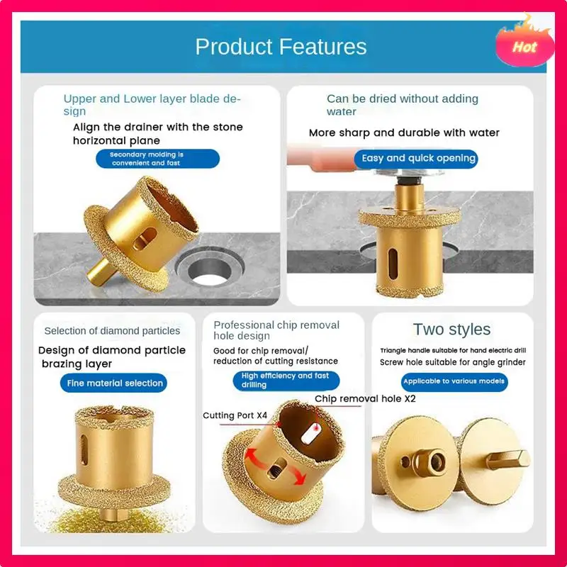 

New Hole Opener Grinder Drill Bit Brazed Diamond Hole Drill Saw Core Bits For Marble Tiles Hole Opener