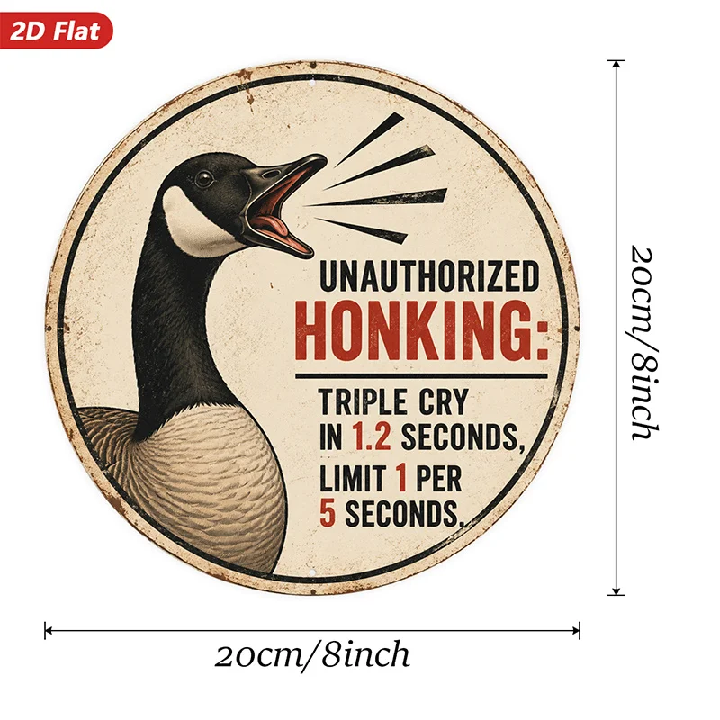 2D Flat, 1pc Honking Goose Humor Round Metal Sign Wall Art, Goose Head Open Beak, Black White Plumage, Ideal for Entryway Worksp