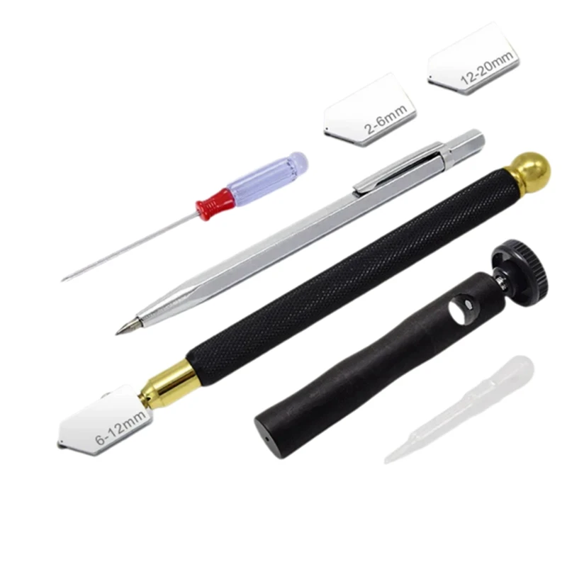 ABKP-Glass Knife Set Oil-Filled Glass Knife Marking Pen Set Black Handle Glass Cutter Head