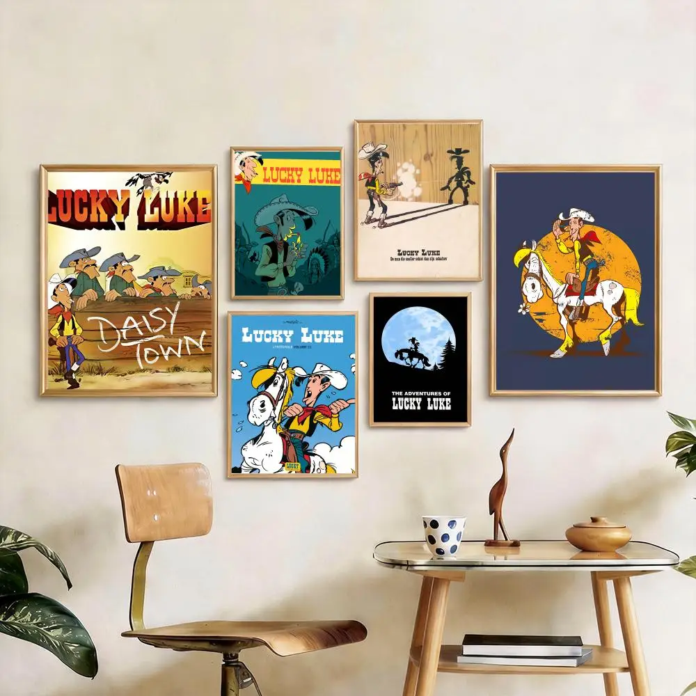 Pôster vintage L-Lucky LukeS, pôster personalizado em PP, adesivo de parede espesso para decoração de casa