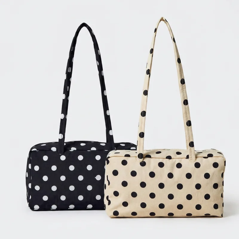 

Eco-friendly Nylon Polka Dot Shoulder Bag Designer Striped Color-blocked Handbag Stylish Lightweight Zippered Underarm Bag