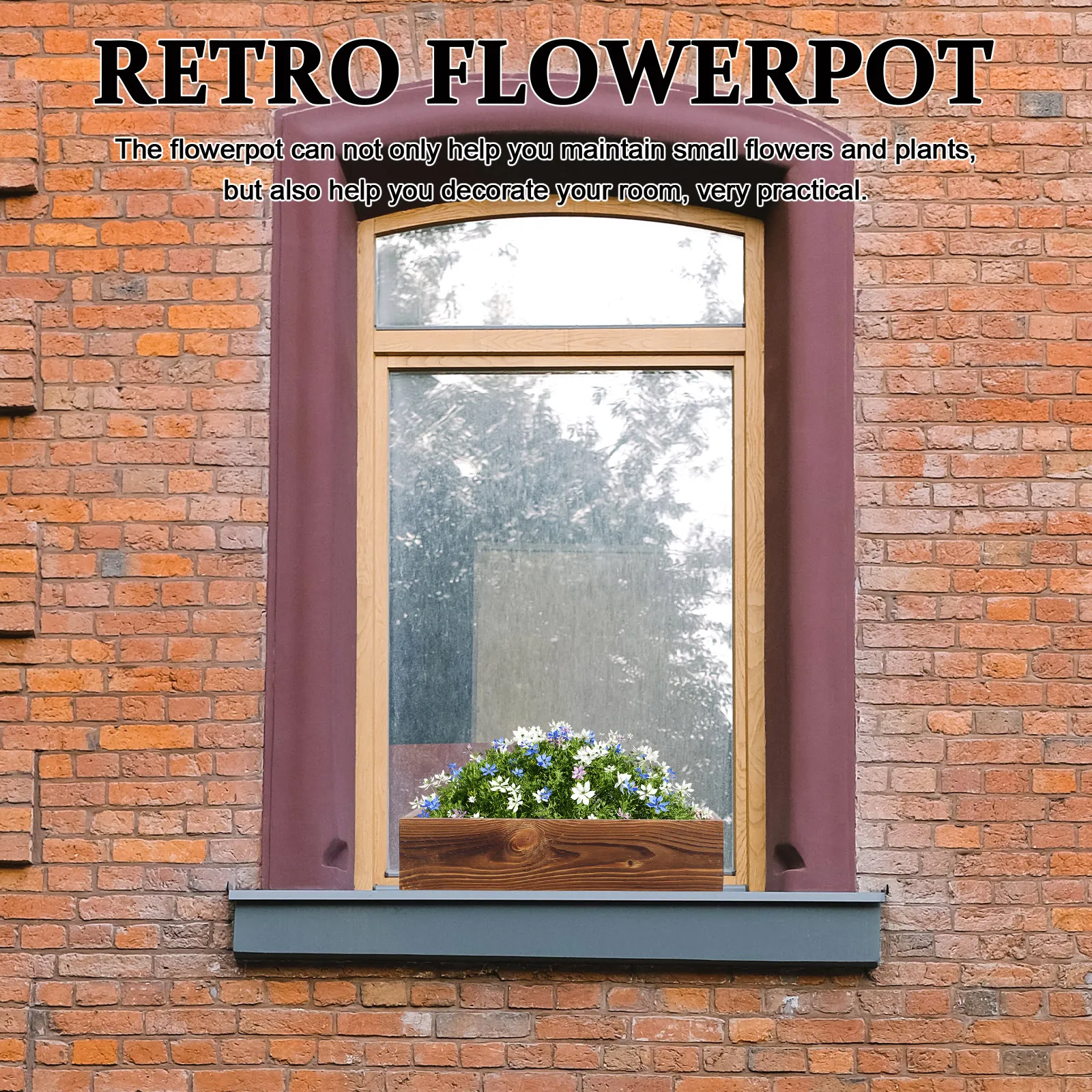 Farmhouse Wooden Planter Box Rustic Rectangular Flower Pot for Window Boxes Outdoor Indoor Garden Office Balcony Decorative