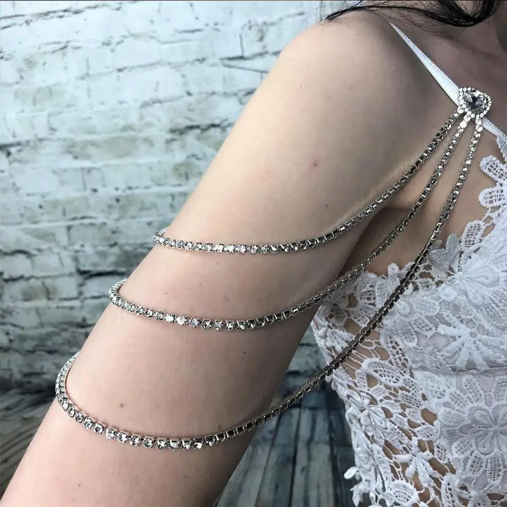 Luxury Wedding Rhinestones Shoulder Chain Multi Layers Bridal Shoulder Jewelry Fashion Straps Upper Arm Chains For Women 2024