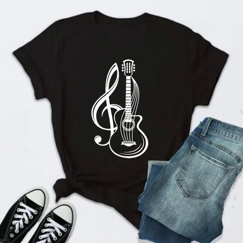 New Women T Shirt Music Note Printed Tshirt Female Summer Casual Short Sleeve O-neck T-shirt Tops Tops for Women