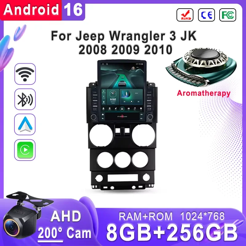 Android 16 Car For Jeep Wrangler 3 JK 2008 2009 2010 GPS Navigation High-performance CPU DVD Player Car Stereo Head Unit Screen