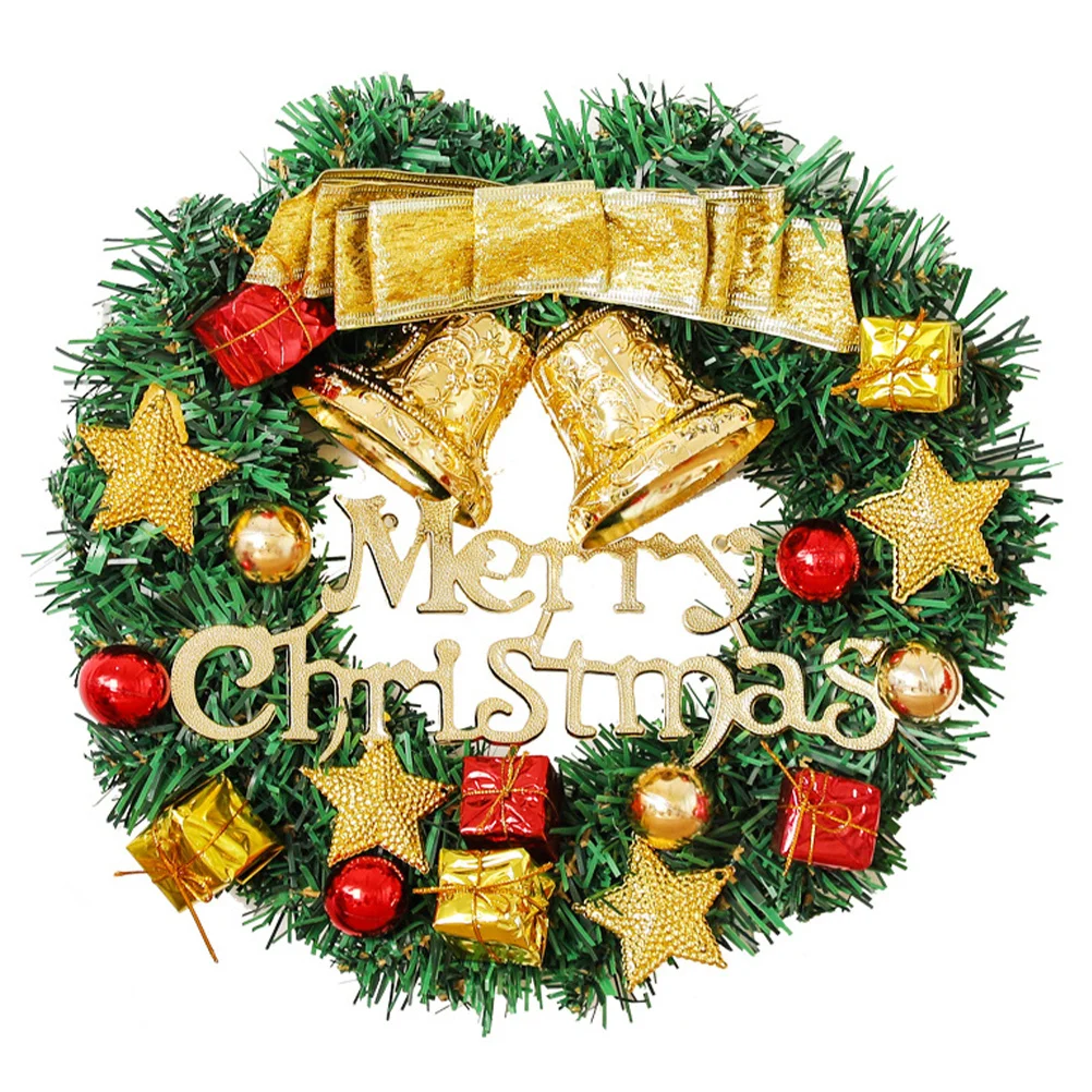 

1Pcs Artificial Christmas Wreath Merry Christmas Decoration Plastic Garland Wall Door Window Hanging Ornament Gold Bowknot Xmas