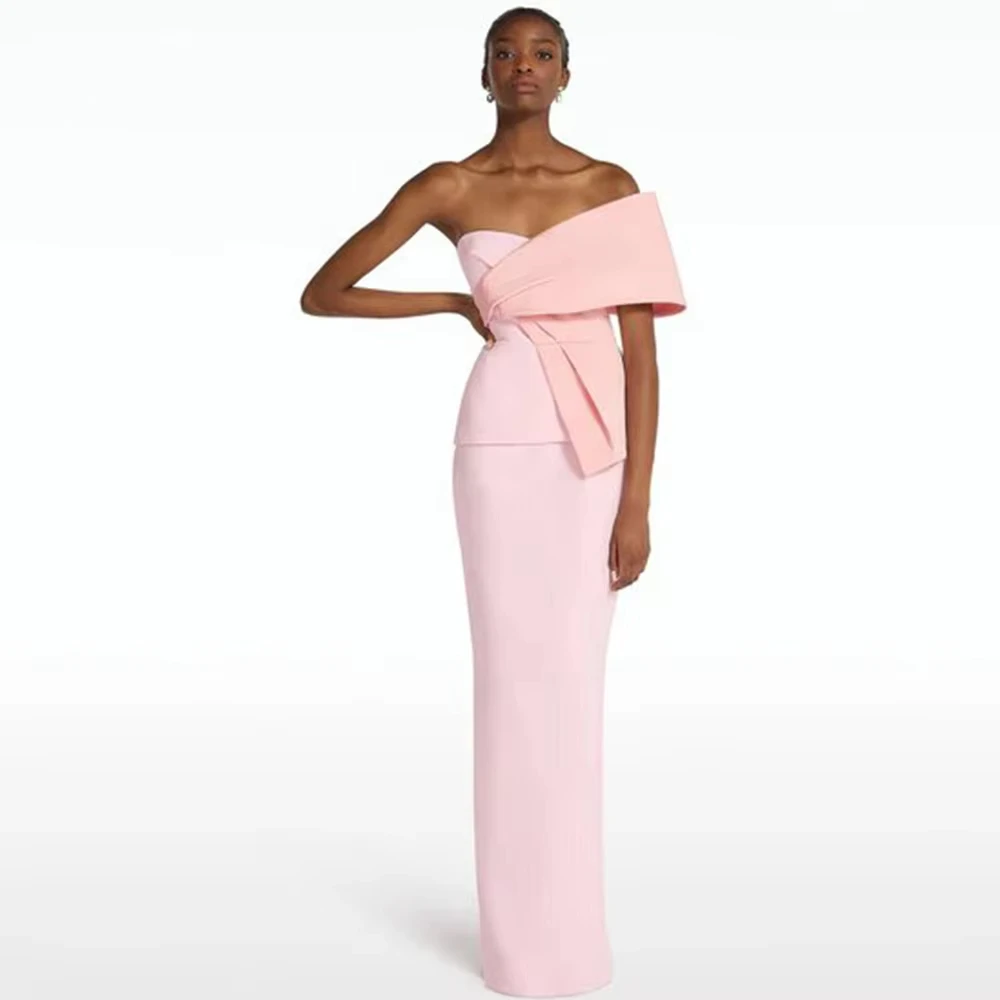 Robe de soirée rose asymétrique épaule dénudée, en Satin, dos ouvert, plissée, sirène, élégante, longueur au sol, fendue, robe de soirée de mariage, personnalisée, 2025