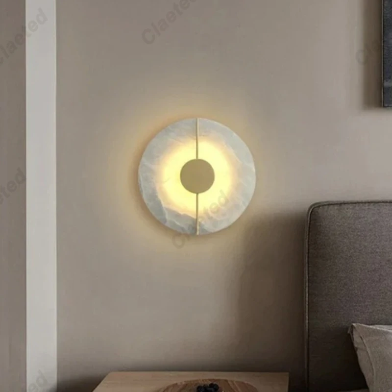 

Modern Round Wall Lamp Marble Stone Indoor Living Room Bedroom Bedside Kitchen Light Corridor Home Decoration Lighting