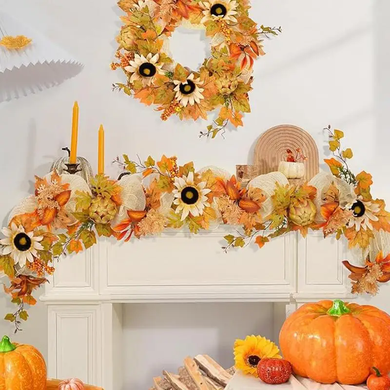 Fall Garland For Mantle Artificial Fall Foliage Garland Frame Doorway Backdrop Decor For Home Wedding Party Berries Sunflower