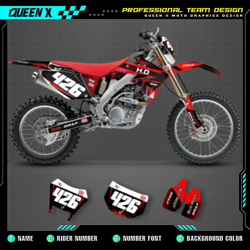 

Queen X MOTOR Custom Team Graphics Decals Stickers Kits For Honda 2004 2005 2006 2007 2008-2019 CRF250X