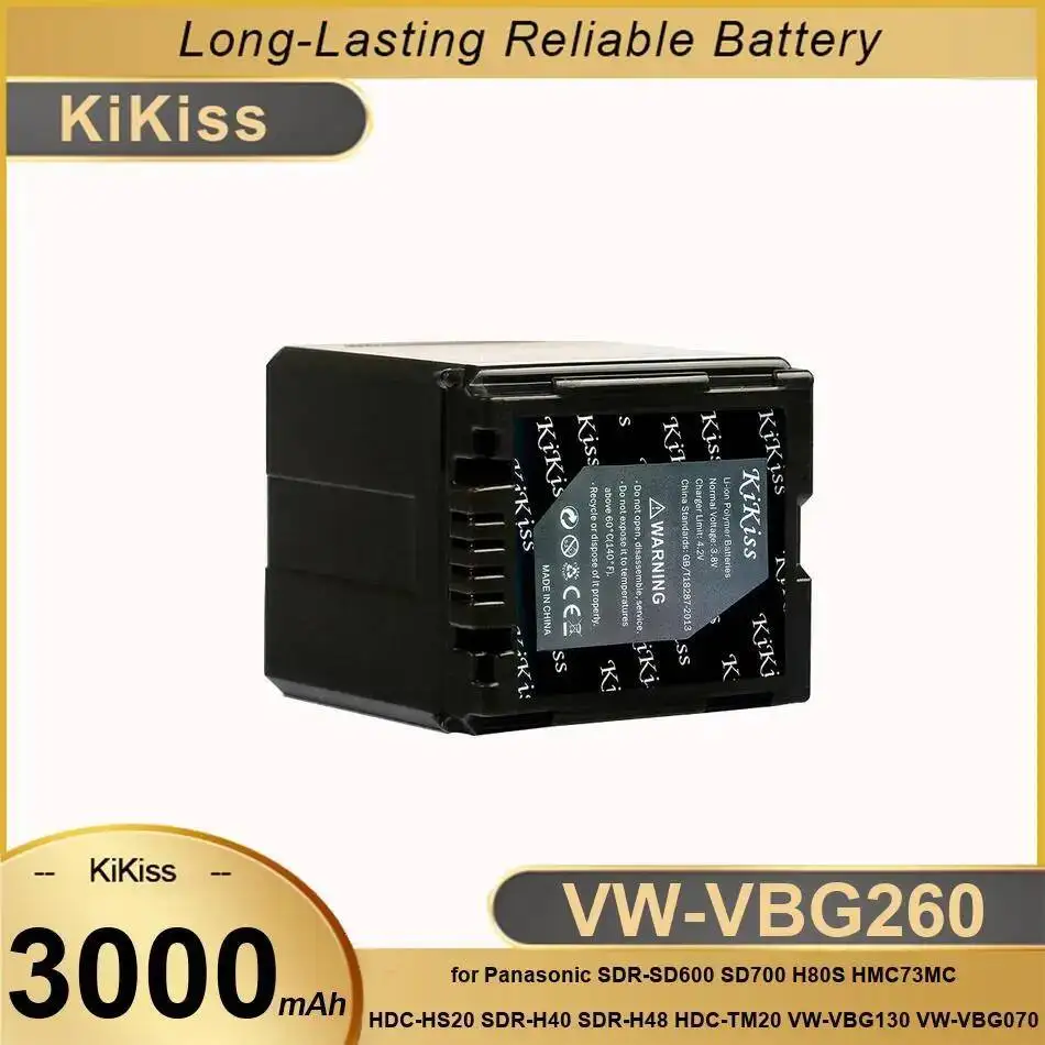 

Battery VW-VBG260 3000Mah For Panasonic Sdr-SD600 SD700 H80S HMC73MC Hdc-HS20 Sdr-H40 Sdr-H48 Hdc-TM20 VW-VBG130 VW-VBG070