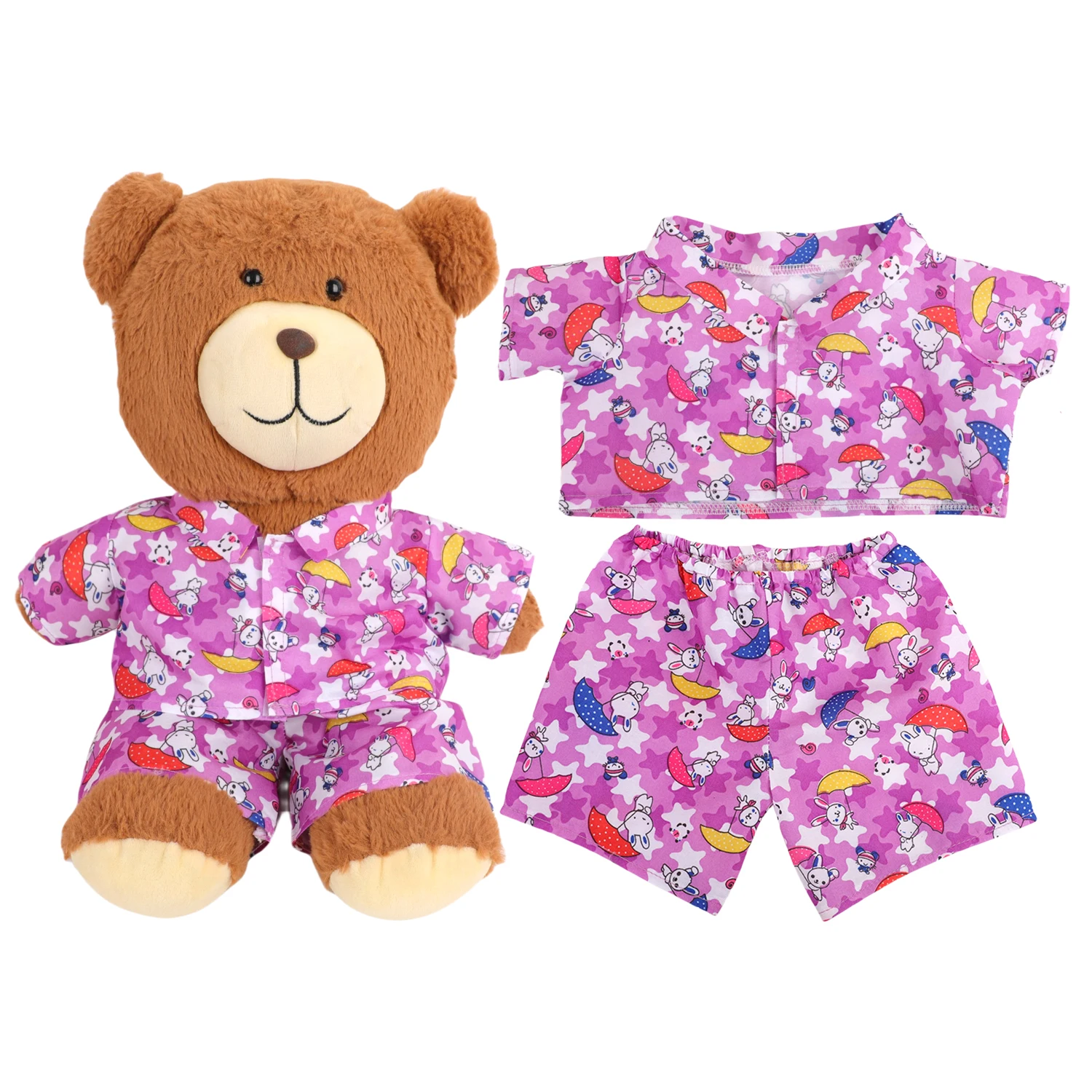 42cm Plush Bear Clothes Cartoon Print Shirt & Shorts Set, Casual Summer Outfit for 16-18 Inch Teddy Bear & Plush Dolls Toy Gift