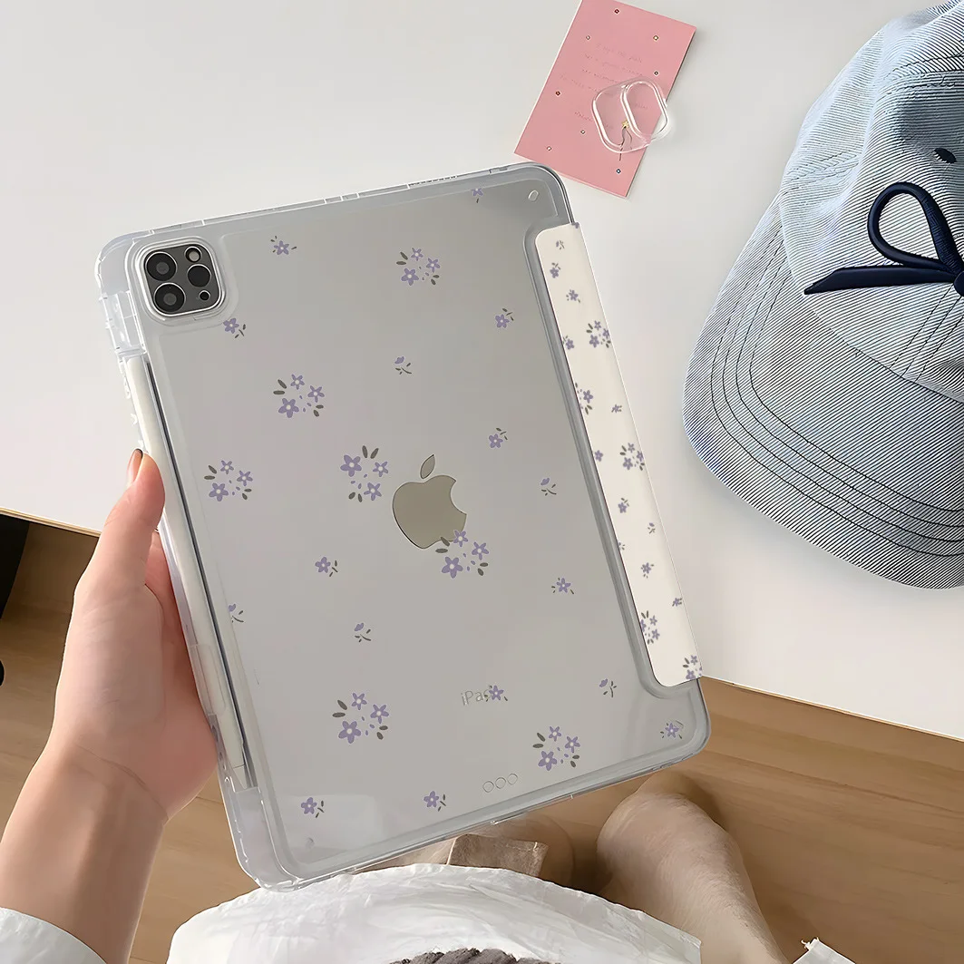 Korean Full Screen Flower Tablet Case For iPad Pro11 13 M2 M4 M3 10.2 5/6th 7/8/9/10/11th Mini 6 7 Air 4 5 6 7 Stand Cover