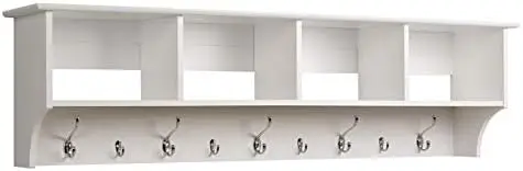 

60" Wide Entryway Hanging Shelf with Hooks in White