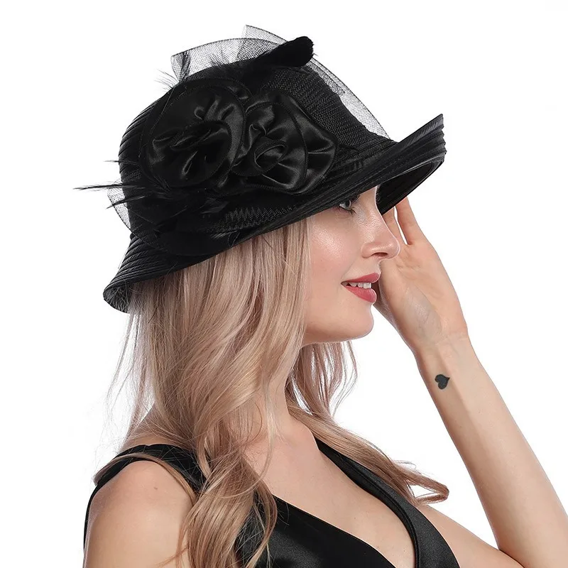 

Summer Fashion Mesh Flower Large Brimmed Hat Sunshade Hat Women's Travel Beach Hat Curled Edge Hat