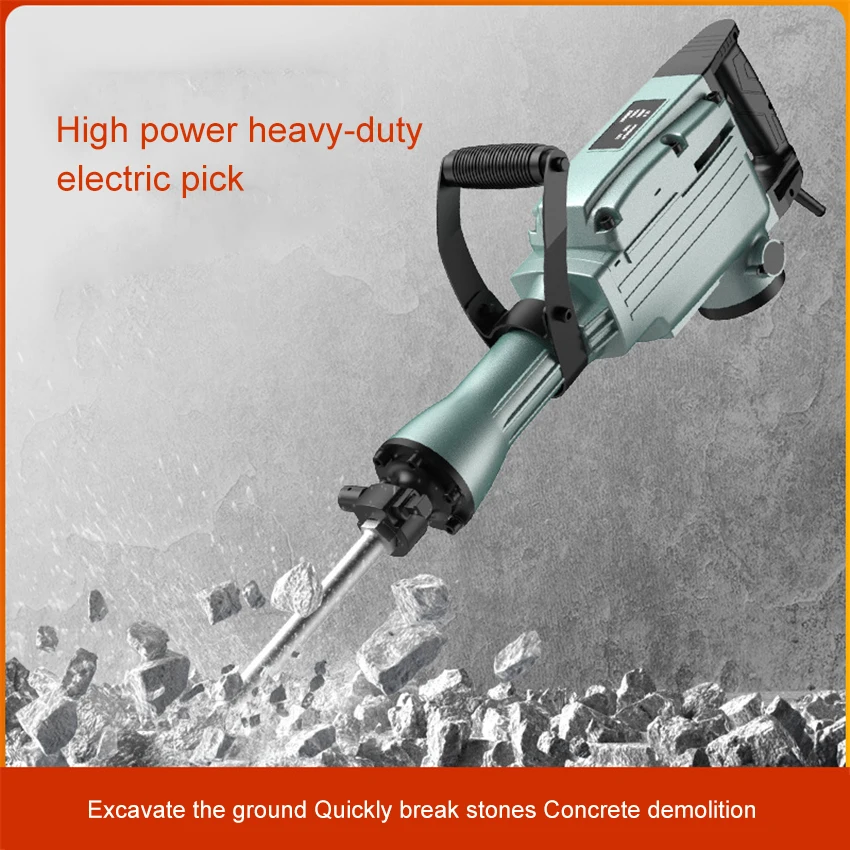 65A Electric Pick High-power Breaking and Crushing Pickaxe Electric Demolition Hammer Stone Rock Drilling Machine 220V 1600W
