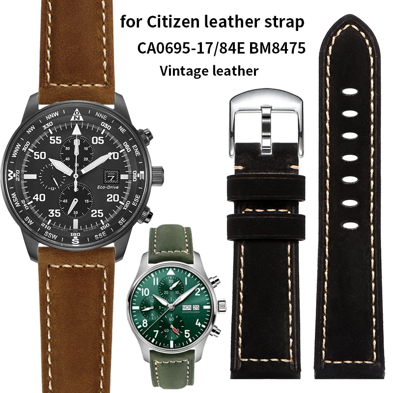 For Citizen ECO-DRIVE CA0695-17/84E BM8475 AW1360 Men's genuine leather watch strap Vintage cowhide Replace Wristbands 22 23mm