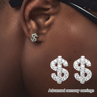 Luxury Dollar Sign Earrings For Men And Women, Sparkling Hip-Hop Fashion Jewelry Adorned With Diamonds Uniquely