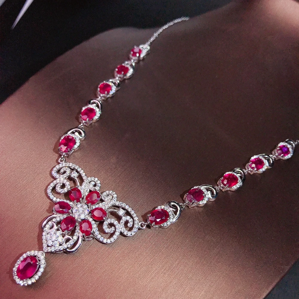 

Роскошная цепочка для вечеринки, серебро 925 пробы, хит продаж, натуральный рубин, свадебные драгоценные камни