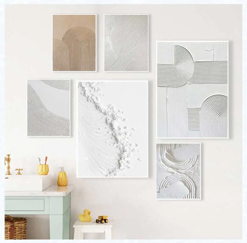 المفاهيمي الأبيض خط مجردة قماش اللوحة غرفة المعيشة الحديثة جدار الفن ديكور المنزل بدون إطار #4