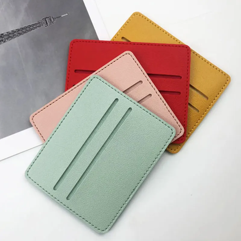 Fashion New Women Mini ID Card Purse PU Leather Ultra-thin Student Meal Card Bags Men Solid Color Business Credit Card Case