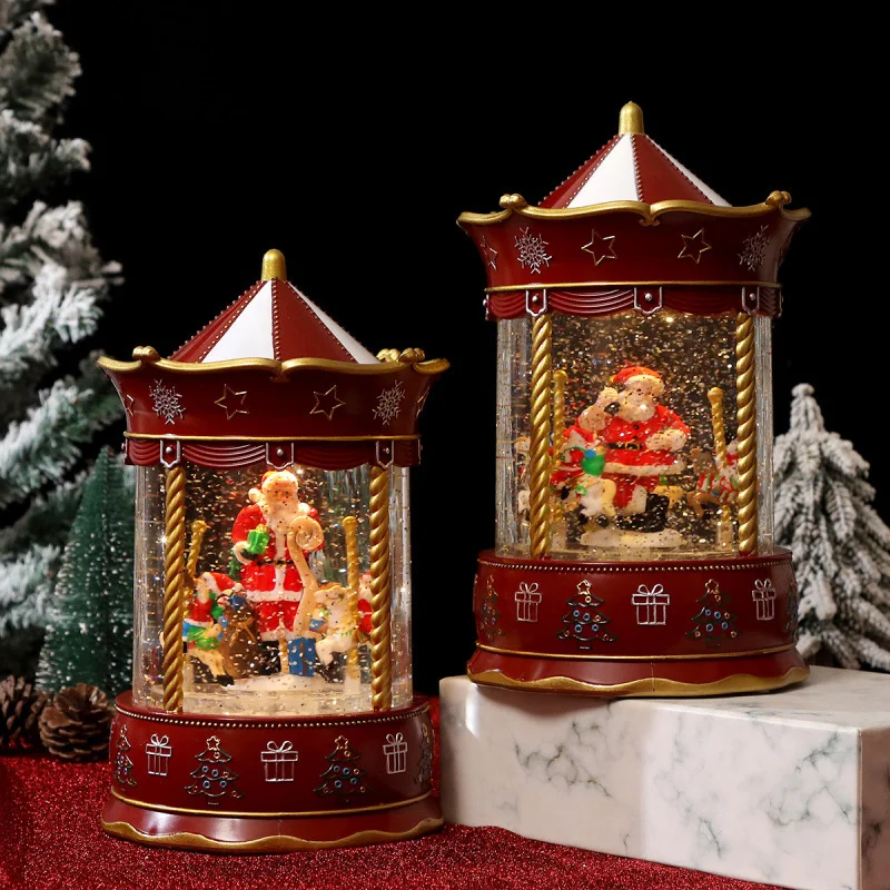 New Christmas Decorations Resin Merry-Go-Round Water Snowfall Music Box Living Room Bedroom Festive Atmosphere Desktop Ornament