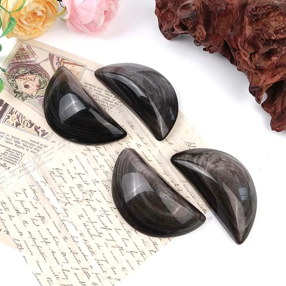 

1PC High Quality Natural Silver Obsidian Moon Stereoscopic Home Foyer Accessories Energy Gemstone Home Meditation Healing