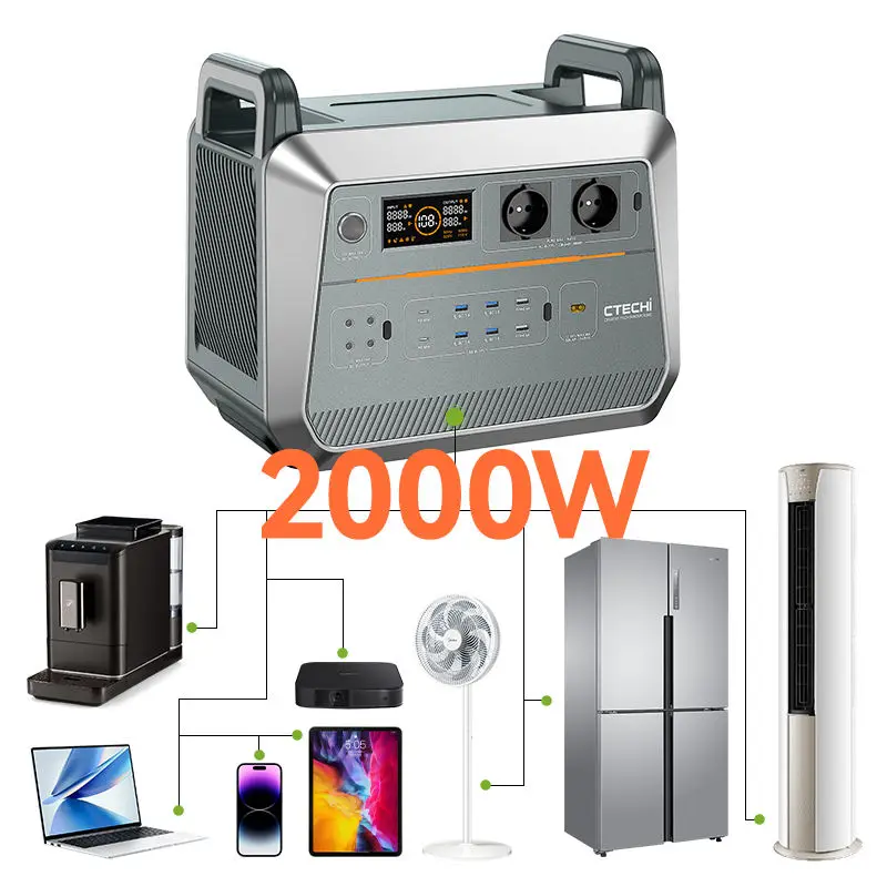 2000W Portable Lithium Battery Power Station AC DC USB Quick Charge Solar Generator Power Station