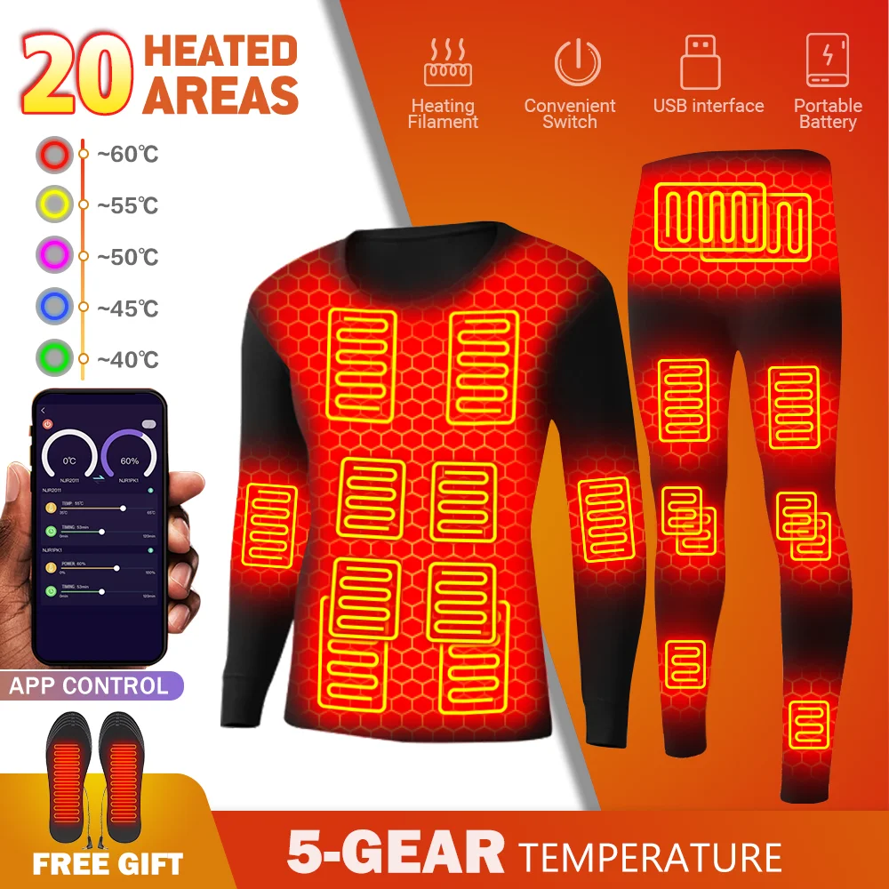 

Winter Powered Smart Phone APP Control Temperature TopsThermal Clothing Women's Heated Jacket Thermal Underwear USB Battery