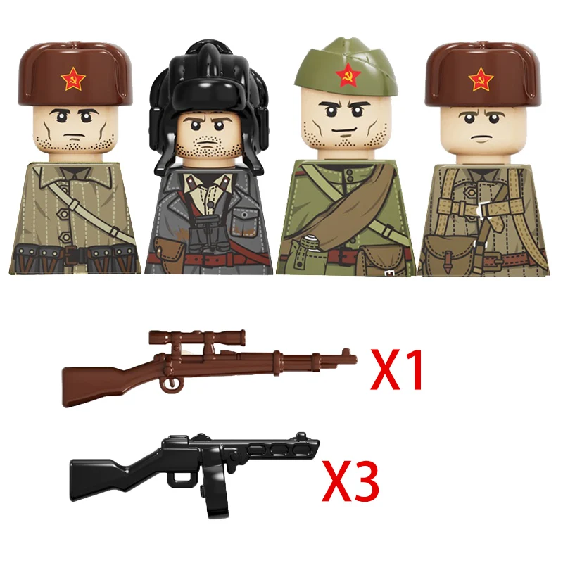 Décennie s de construction militaires de l\'armée américaine WW2, figurines soviétiques, soldats, MOC, fusil de sniper médical, chapeau de Bunijon,