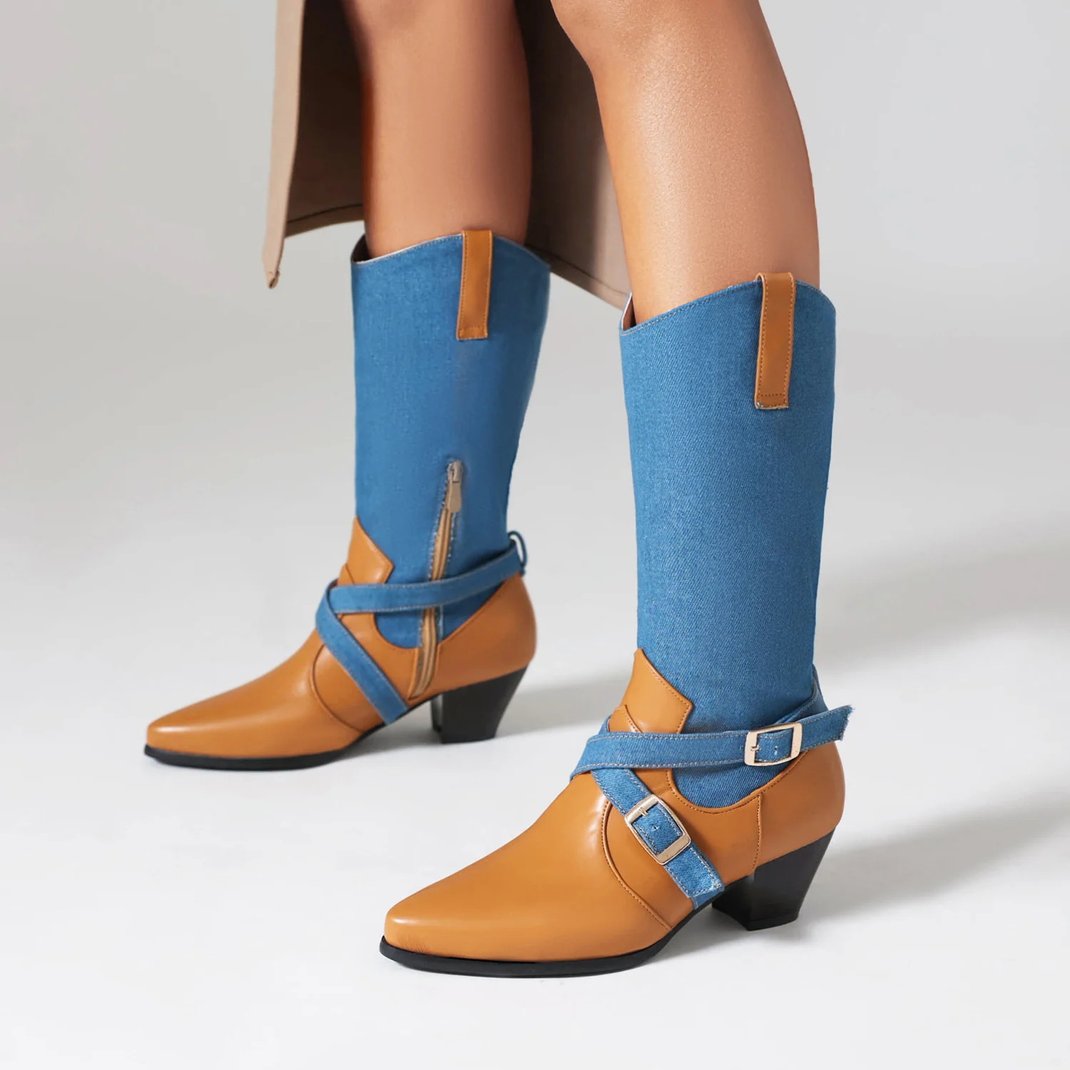Botas de tacón alto para mujer, estilo cowboy, con punta diagonal y suela gruesa, para otoño/invierno 2026, tallas 35-43