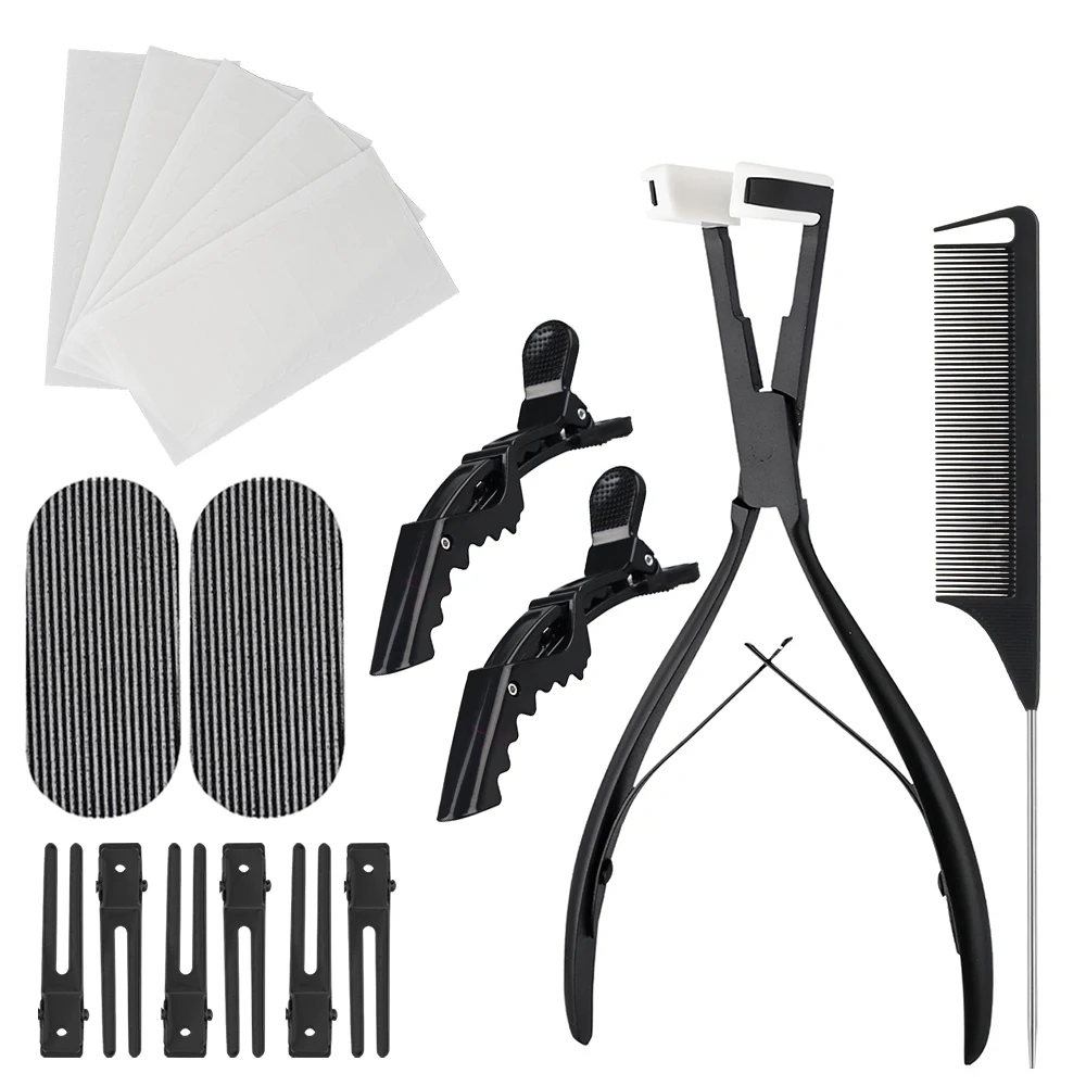 Outils professionnels d'extension de cheveux, bandes de remplacement simple face, pinces et peigne en carbone pour salon