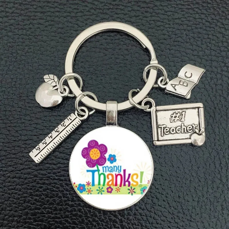 New Thank You Teacher Keychain Fashion Art Thanksgiving Teacher Education Pendant Keychain Teacher\'S Day Car Bag Pendant Gift