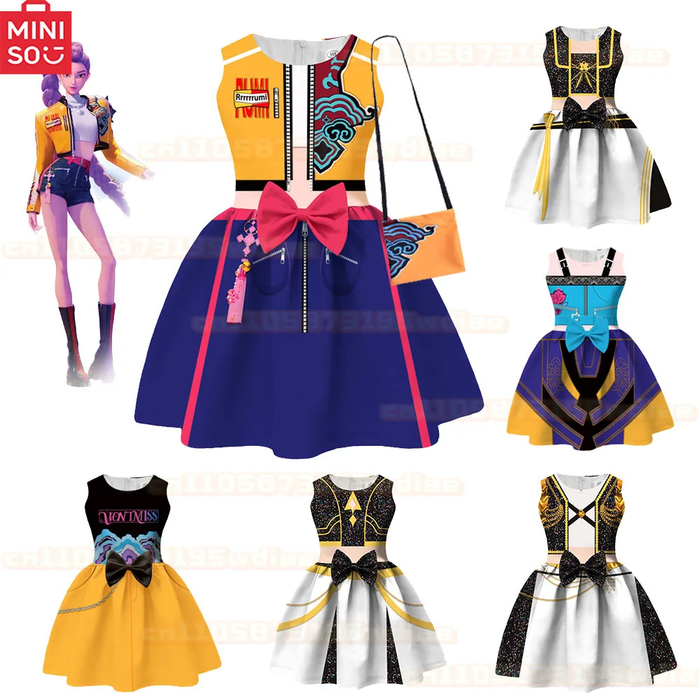 

MINISO NEW KPop Demon Hunters Girl Mira Rumi Zoey Princess Dress Cosplay Costume Kids Vestidos Bow Dress Birthday Party Gift