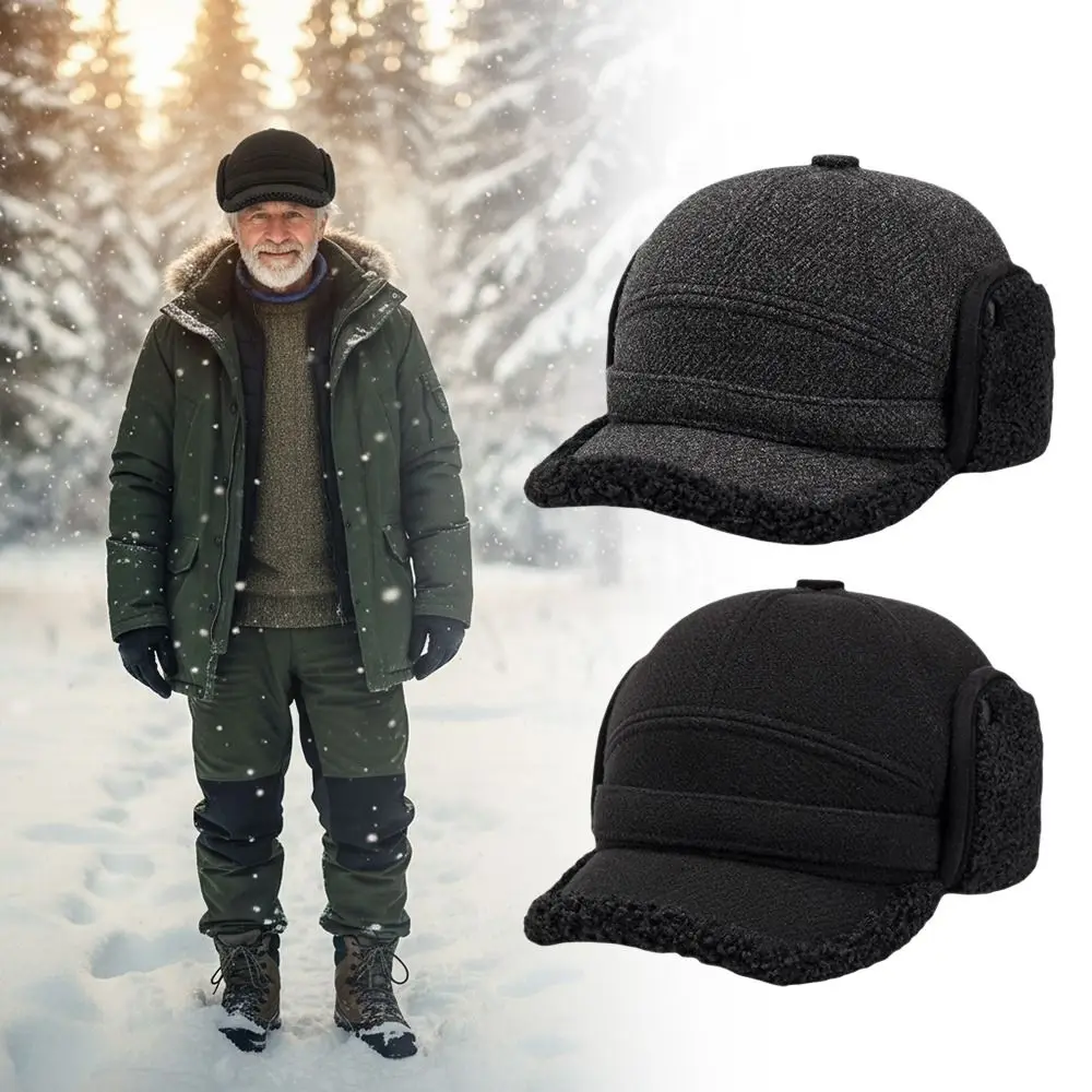 

New Fleece Lined Elderly Fleece Hat Warm Windproof Ear Protection Cap Cold-Proof Extra Thick Baseball Cap Autumn Winter