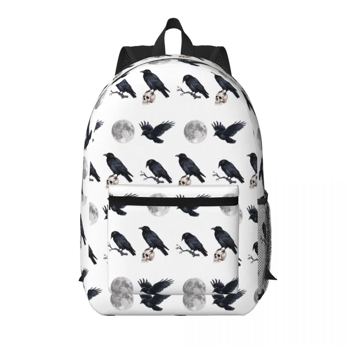 Trendy Black Raven Crow ,skull And Moon Pack Student Backpack School Bag Hiking Travel Daypack Boys Girls Bookbag Shoulder Bags