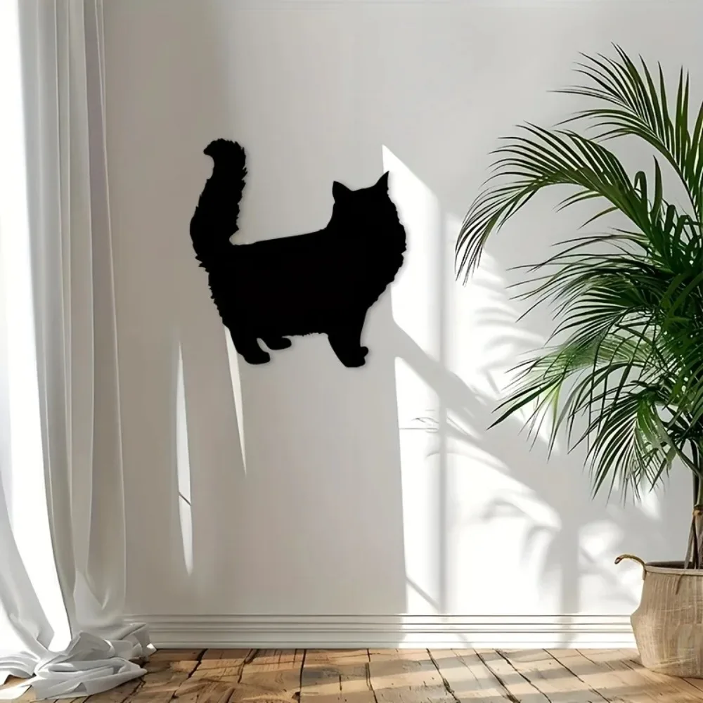 CIFBUY Modern Farmhouse Fluffy Cat Silhouette Aluminum Wall Art Waterproof Durable Decor for Indoor Outdoor Living Room Home