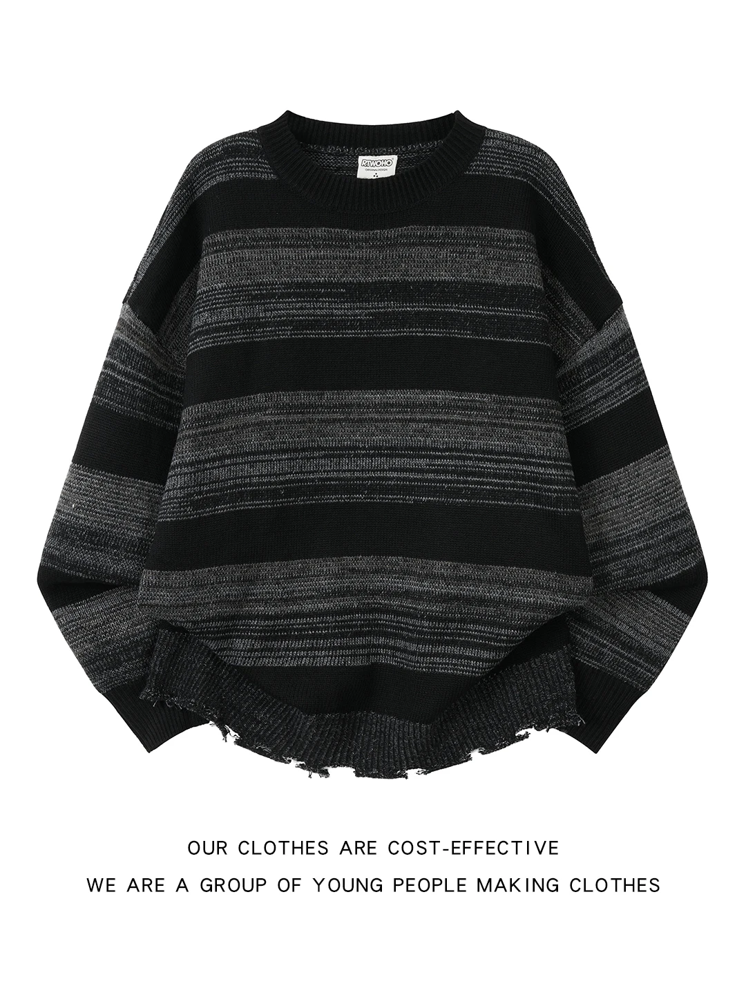 Retro Japanese Style Men's Knitted Sweater Spring Design Loose round Neck Stripe Pattern Casual Outerwear Long Sleeve Top