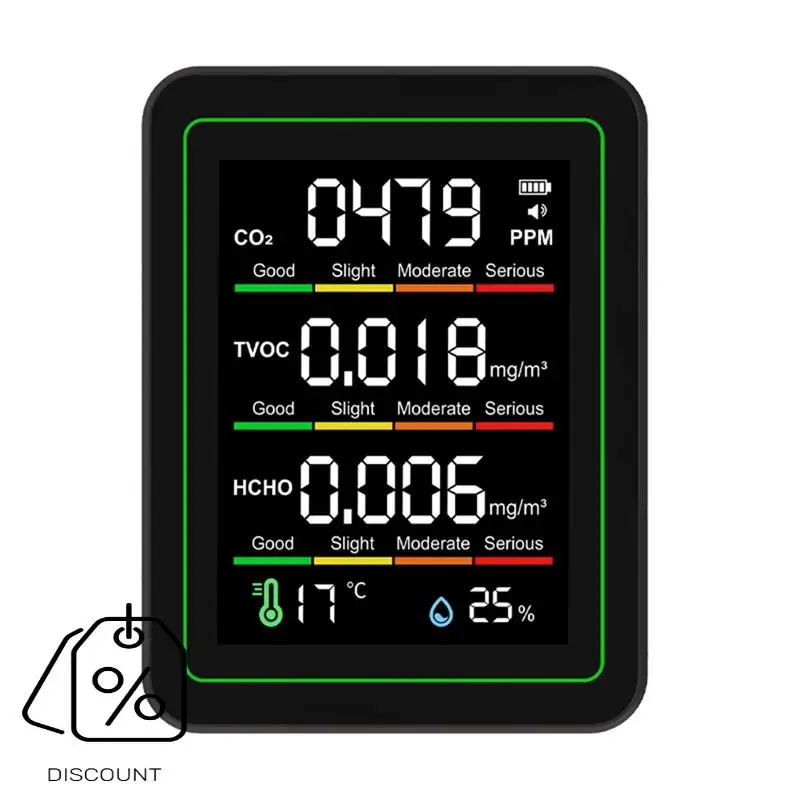 ABJO-สําหรับห้องพัก,Growเต็นท์Air Quality Monitor,CO2อุณหภูมิฟอร์มาลดีไฮด์ความชื้นTVOCเครื่องตรวจจับสําหรับพื้นที่ในร่มBlac