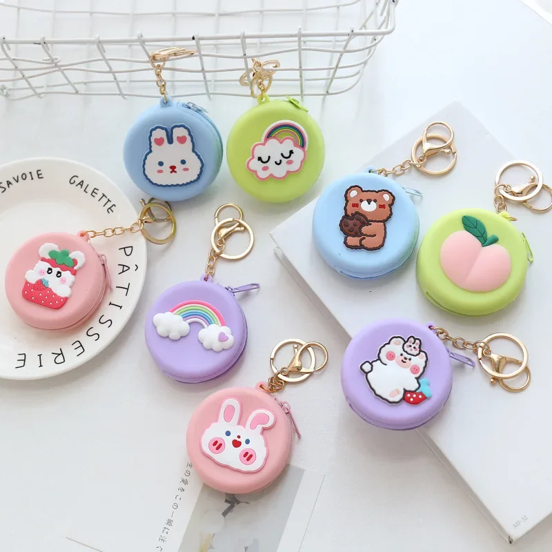 1pc Korean Cute Women Coin Wallet Pendant Keychain Silicone Round Coins Bag Small Girls Key Bag Mini Purse Kid Gift 2023 Keyring