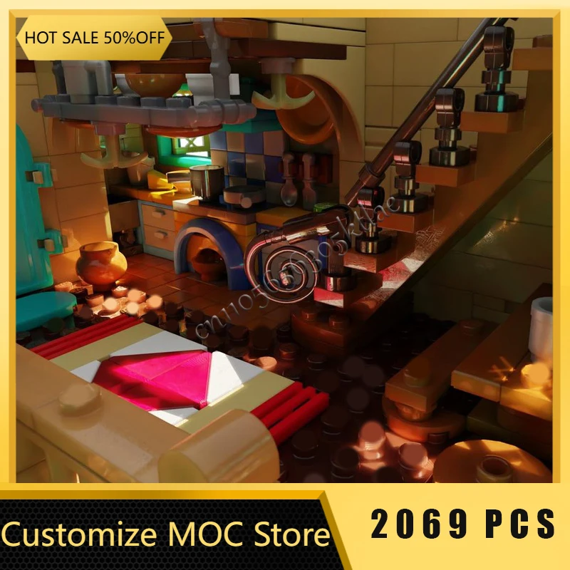 2069 قطعة تخصيص MOC منازل أدوبي التقليدية عند مراعي الغروب مريح البناء بنة نموذج لعب طفل هدية الكريسماس