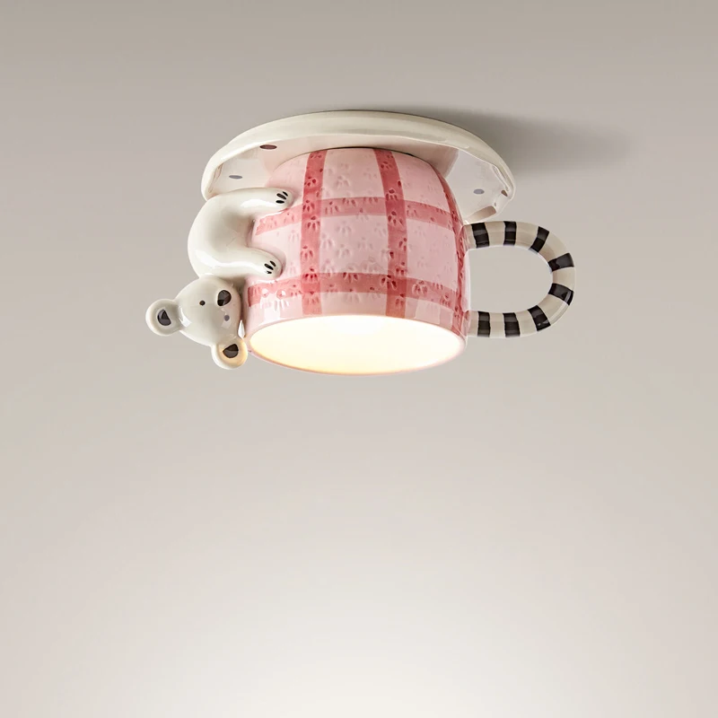 Koala Ceramic Coffee Cup Ceiling Lights Modern Led Teacup Ceiling Lamp Corridor Aisle Lamp Children's Room Bedroom Light Fixture