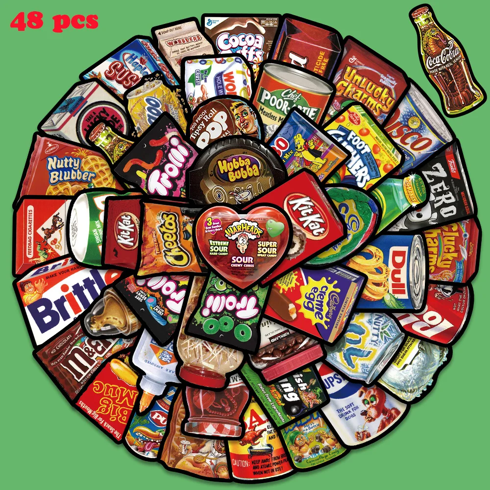 48 Uds. Pegatina de Graffiti de aperitivos para diario, nevera, armario, billetera, mochila, pegatina para teléfono, regalo de fiesta de recompensa para estudiantes
