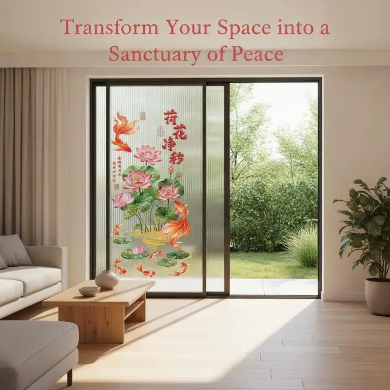 2Pcs 3D Anti-static Wall Stickers Golden Lotus Koi Flower PVC Decals for Living Room Bedroom Home Wall Decor
