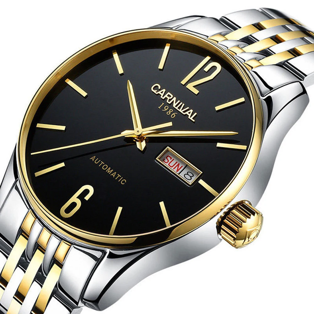 CARNIVAL Full Steel Date Watch For Men Business Automatic Mechanical Watches Waterproof Clock Mens Relojes Hombre Relogios