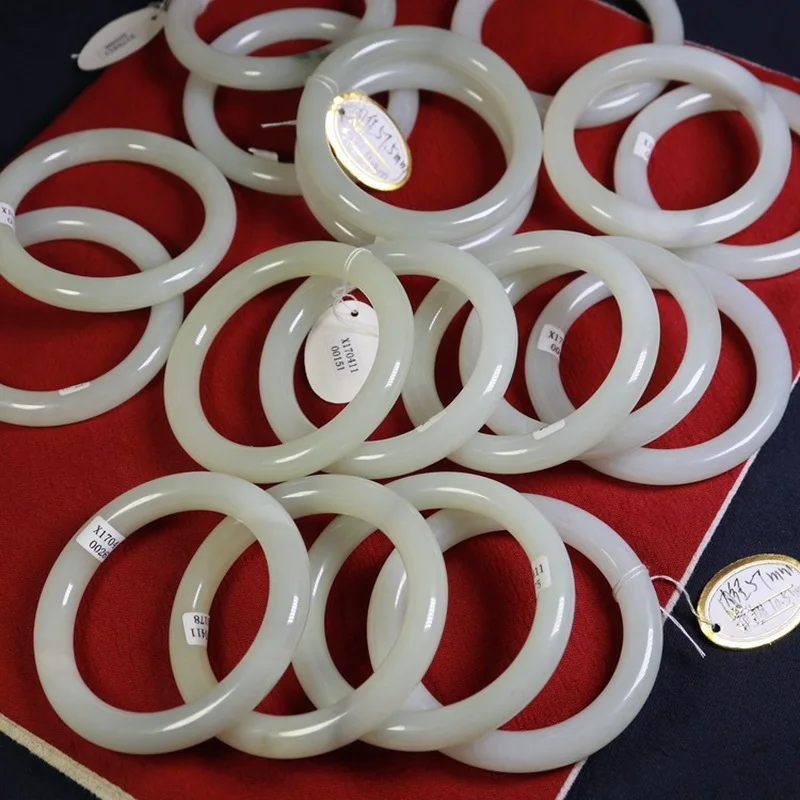Natural Hotan Green-White Jade Round Bracelet Women, Seed Material