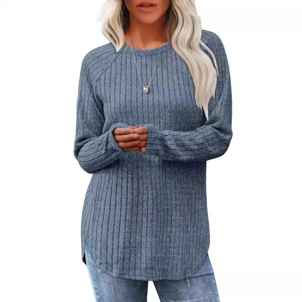 Autumn Winter Knitted Women T-Shirts Long Sleeve Casual Solid Color Tops Casual Fashion Elegant Loose Basic Solid Color Blouse